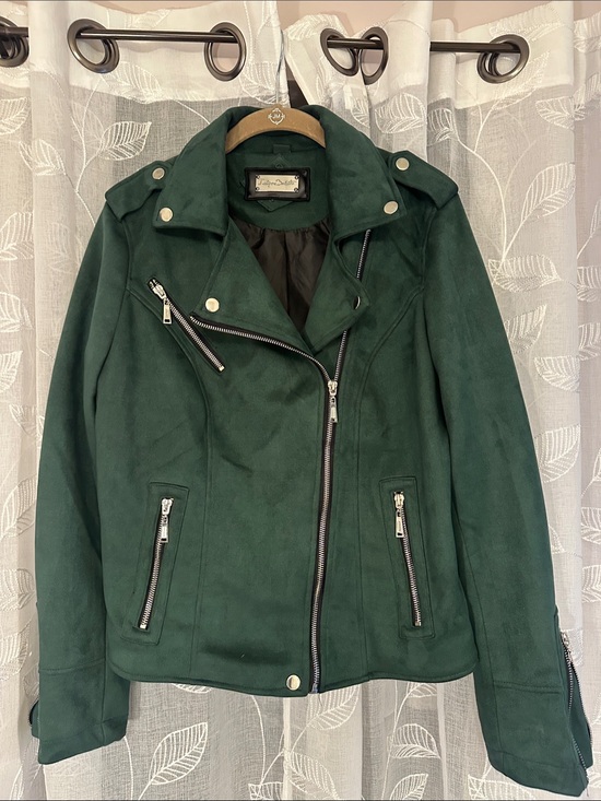 Indigo Saints Jackets & Blazers - Forest Green Faux Suede Moto Jacket